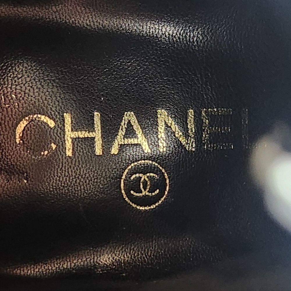 CHANEL Black Quilted Leather Moto Boots with Gold Chain - Picture 6 of 6